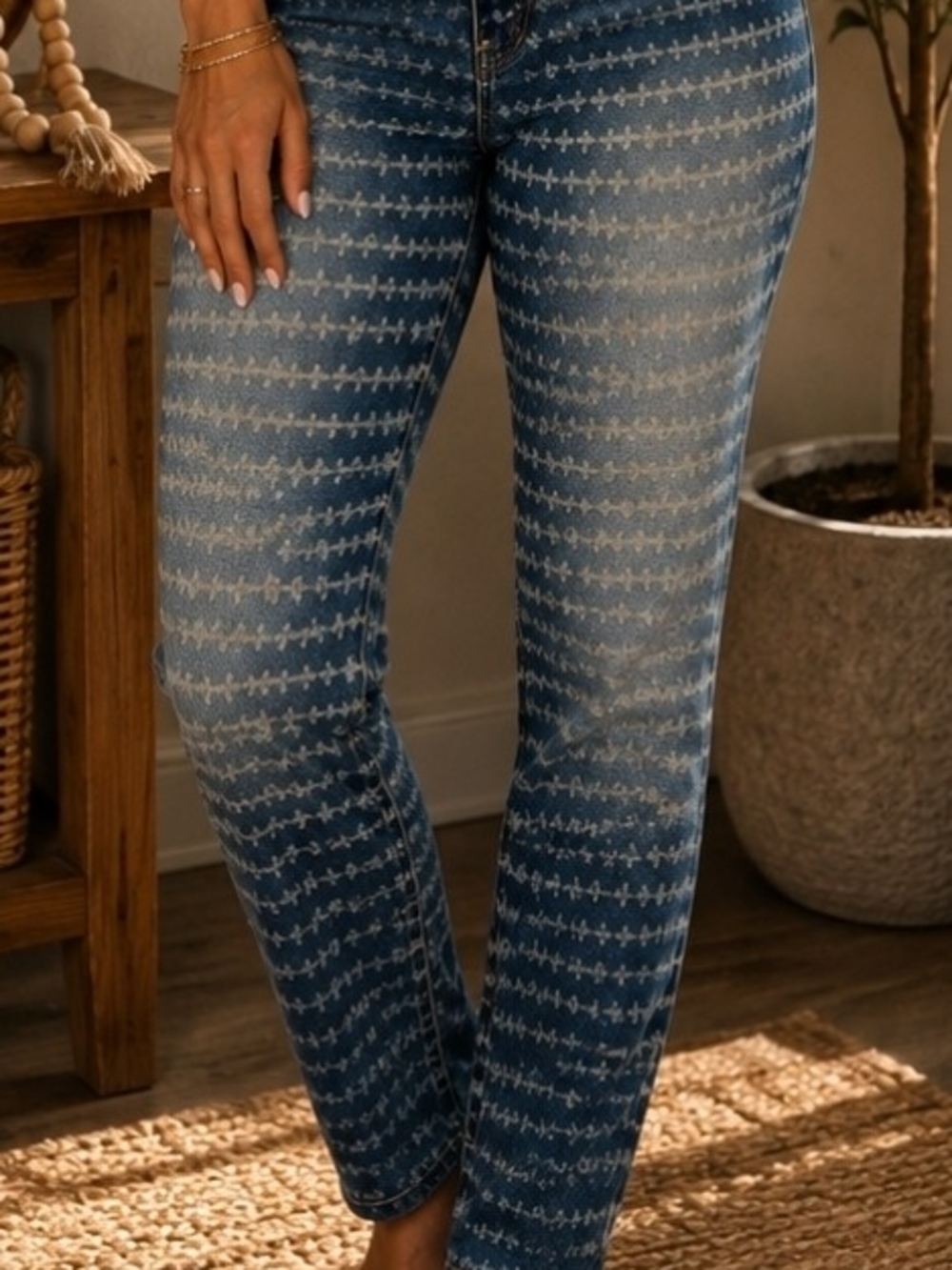 2 For 50 DEAL Women's Blue Patterned Skinny Jeans